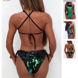 One Piece Green Sequin Bathing Suit